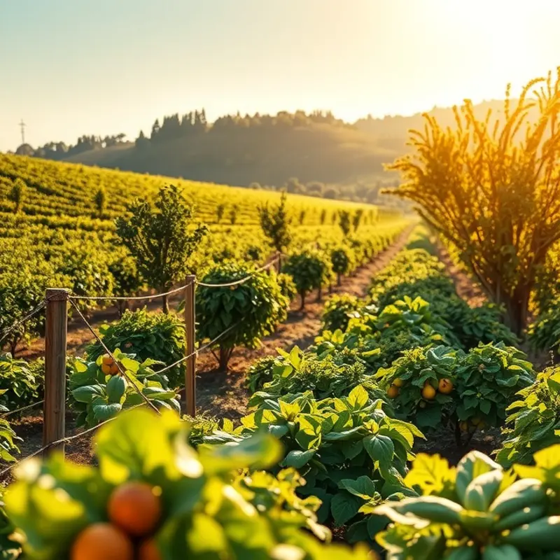 A sunlit field full of vibrant organic produce.
