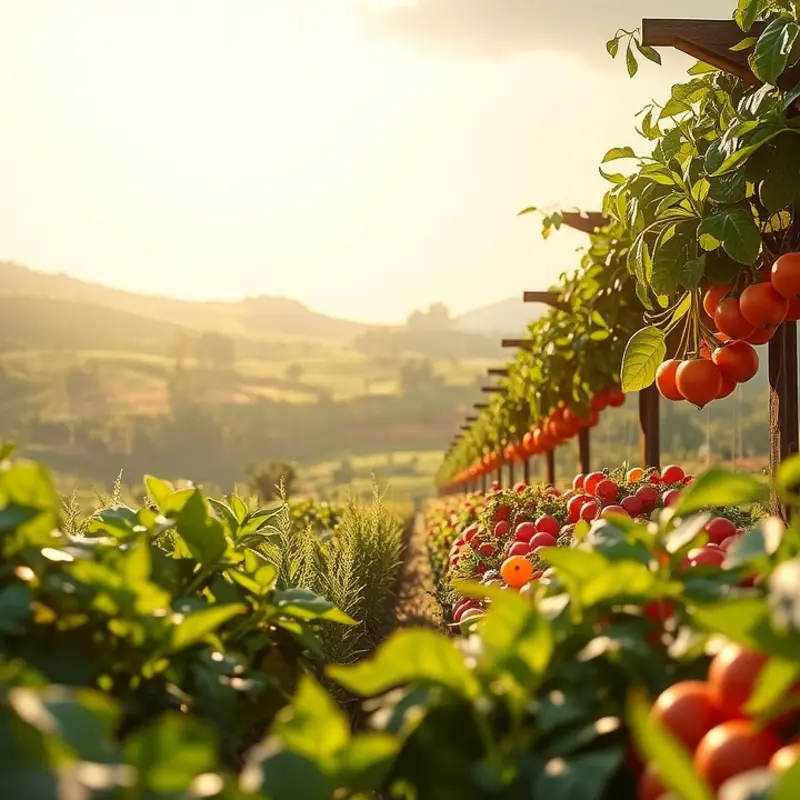 A sunlit field brimming with vibrant organic produce.
