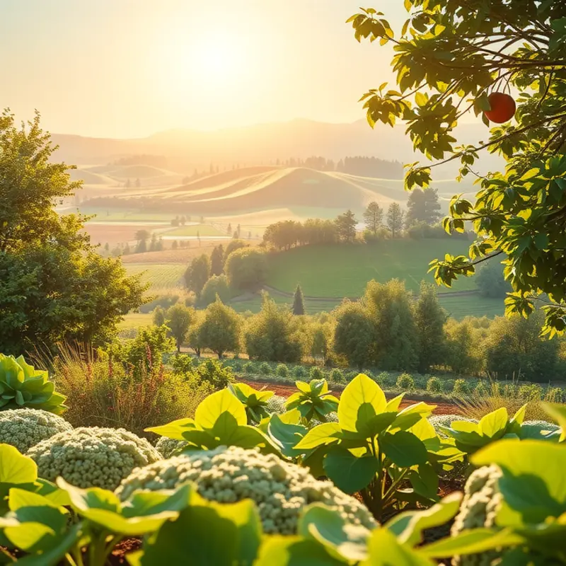 A vibrant, sunlit field brimming with organic produce.