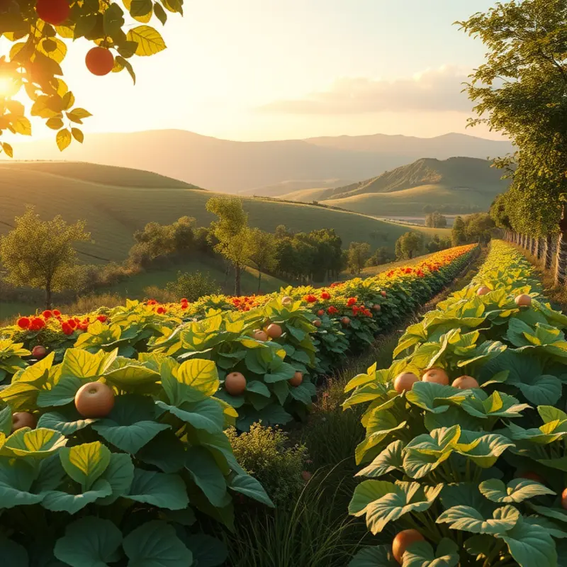 A bountiful orchard showcasing vibrant produce, symbolizing the fresh ingredients for perfect gravy.