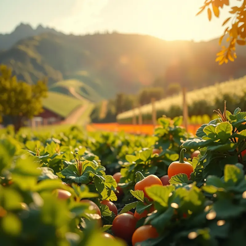 A vibrant, sunlit field showcasing the abundance of organic produce.