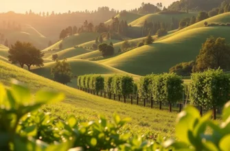 A natural scene featuring expansive fields filled with lush greenery and colorful organic produce.