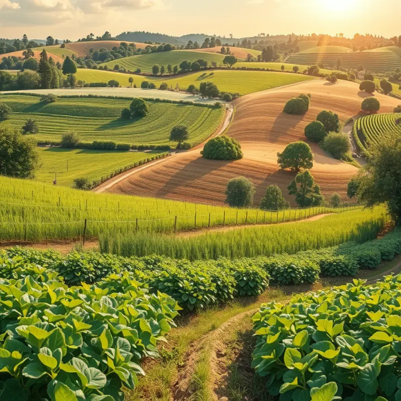 A lush landscape brimming with vibrant fruits and vegetables representing nourishing foods.