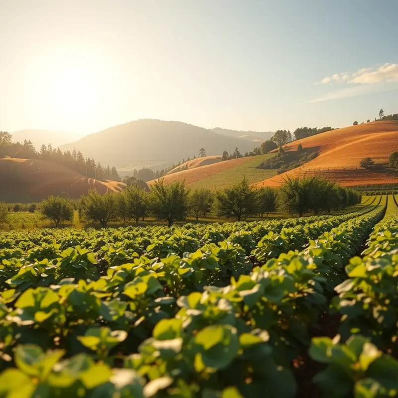 A sunlit field showcasing an abundance of fresh organic produce.