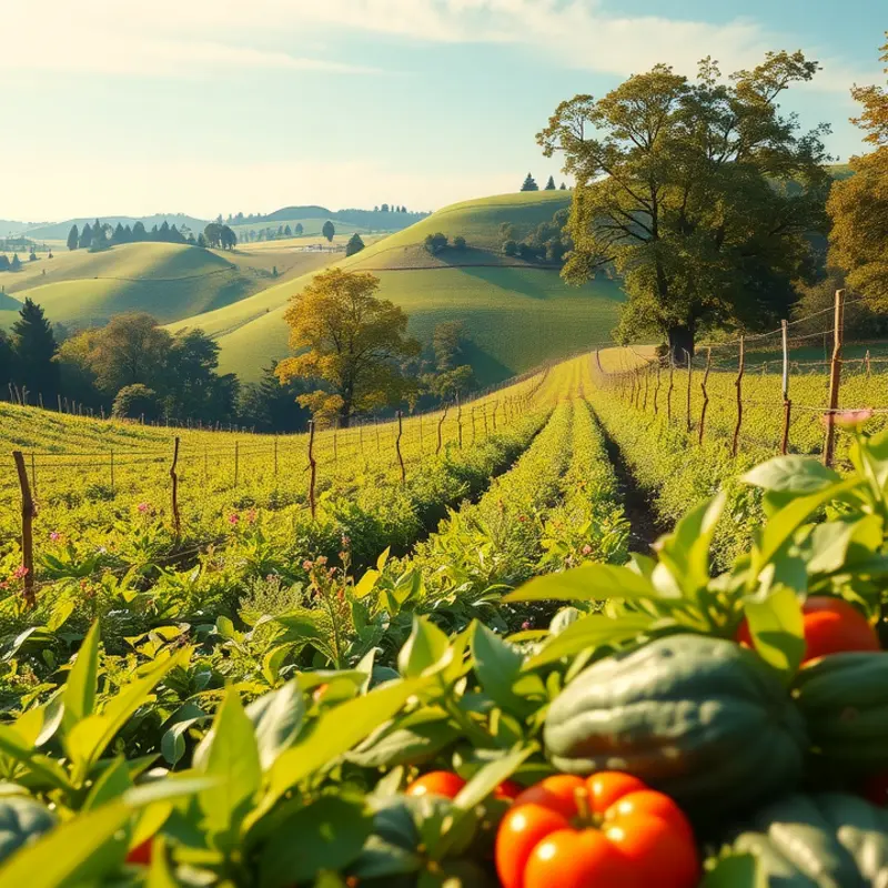 A beautiful sunlit field representing organic farming and fresh produce.