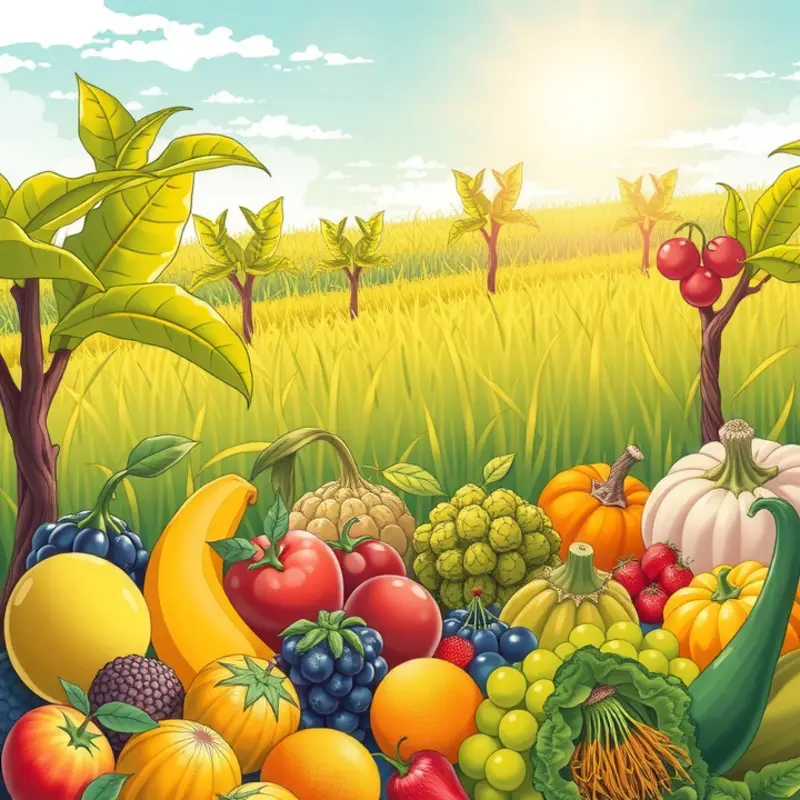 A healthy orchard filled with vibrant fruits basking in gentle sunlight.