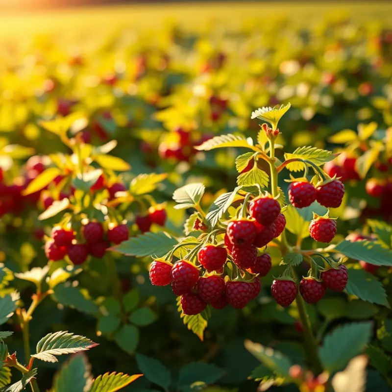 A sunlit field showcasing vibrant berries, highlighting their natural beauty.