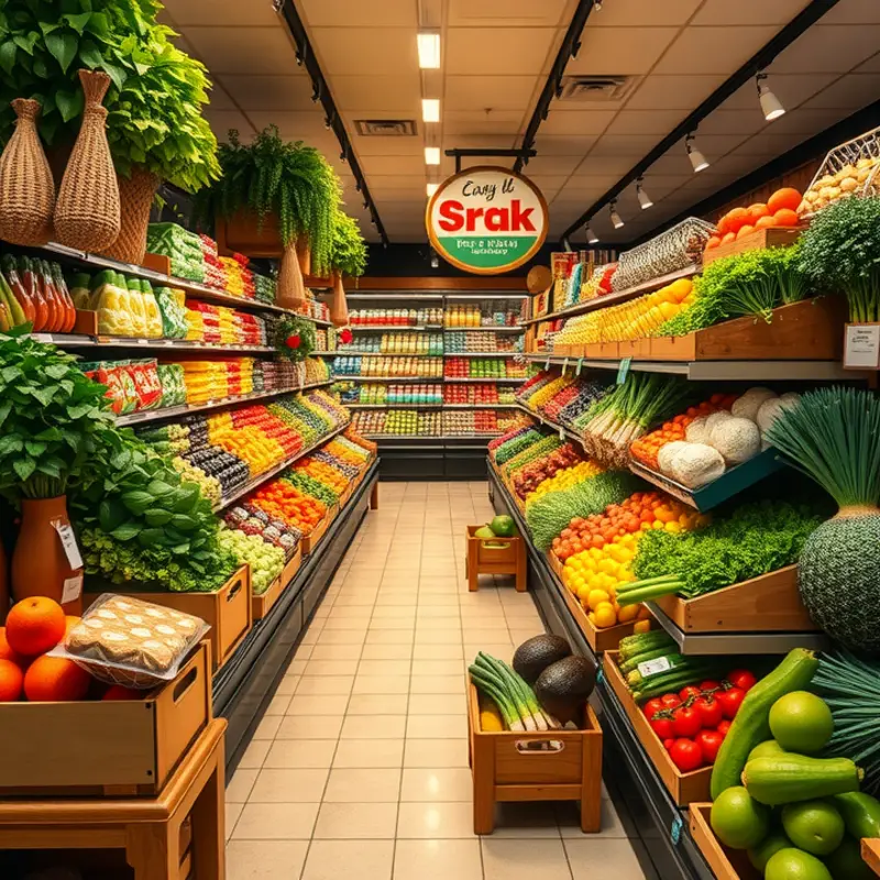 A vibrant garden filled with fresh vegetables and fruits under warm sunlight.