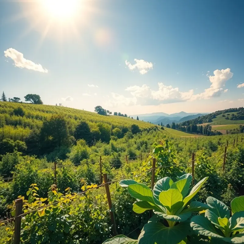 A sunny field flourishing with healthy fruits and vegetables, symbolizing the importance of nutrition.