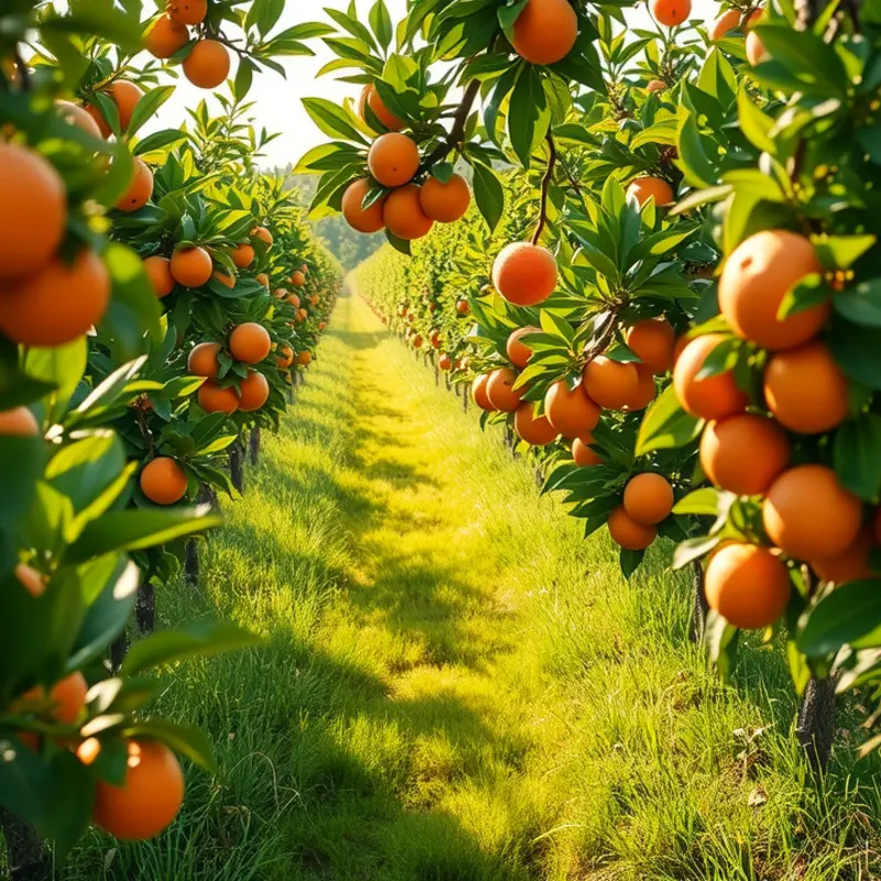 A sunlit orchard abundant with fruits representing natural sweetness.