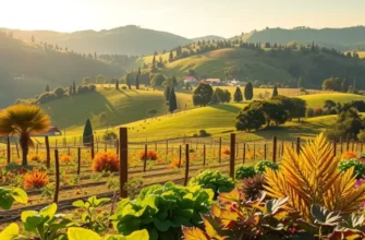A beautiful landscape filled with vibrant vegetables and fruits thriving in natural conditions