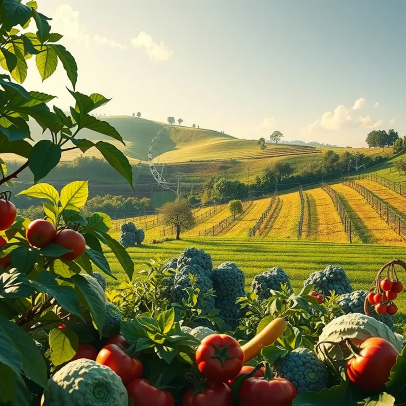 A sunlit orchard filled with vibrant vegetables and fruits, symbolizing fresh meal prep options.
