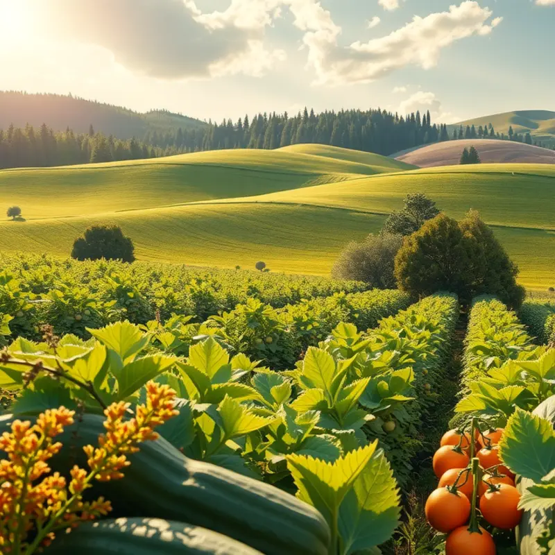 A vivid depiction of a sunlit orchard representing organic nutrition.