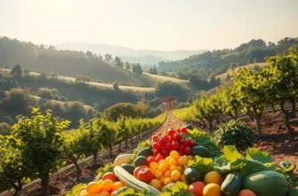 A lush field filled with vibrant fruits and vegetables representing healthy meal prep.