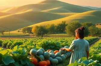 A beautiful field with organic vegetables and fruits, symbolizing a zero-waste kitchen concept.