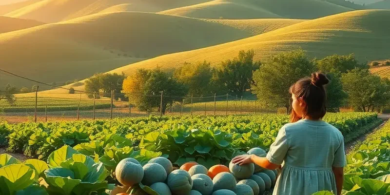A beautiful field with organic vegetables and fruits, symbolizing a zero-waste kitchen concept.