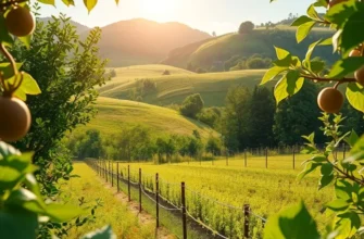 An organic orchard filled with ripe fruits and vegetables under natural sunlight.
