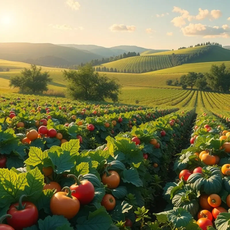 A sunlit orchard showcasing vibrant fruits and vegetables, symbolizing the freshness of clean eating.