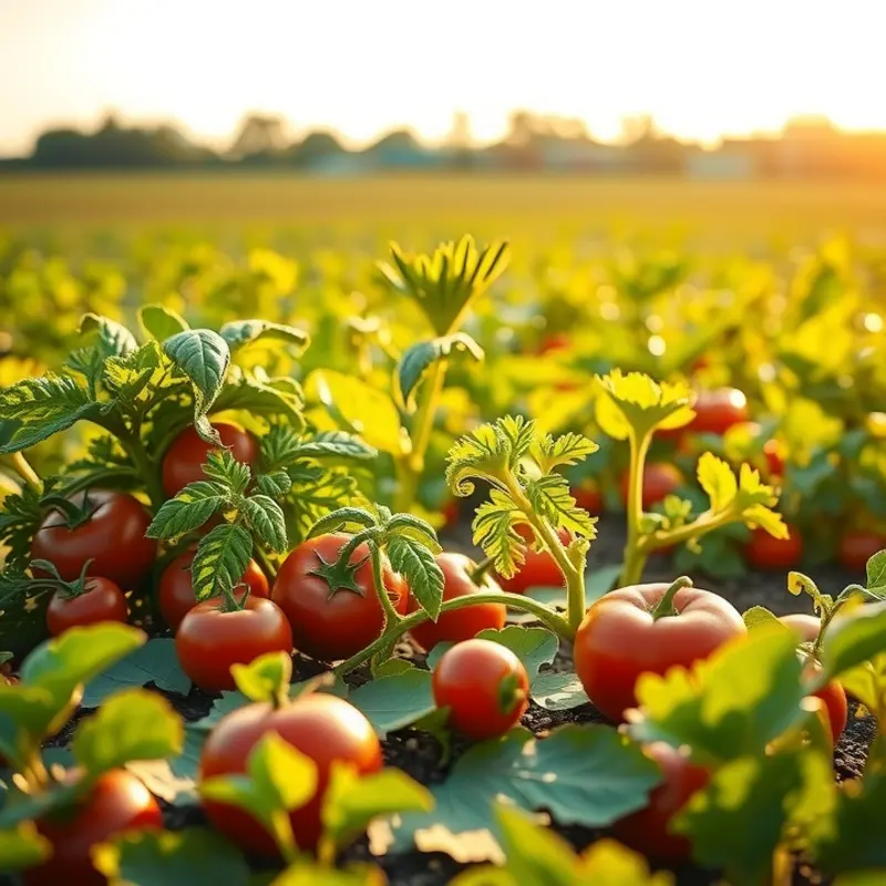 A vibrant sunlit field showcasing an abundance of fresh vegetables.