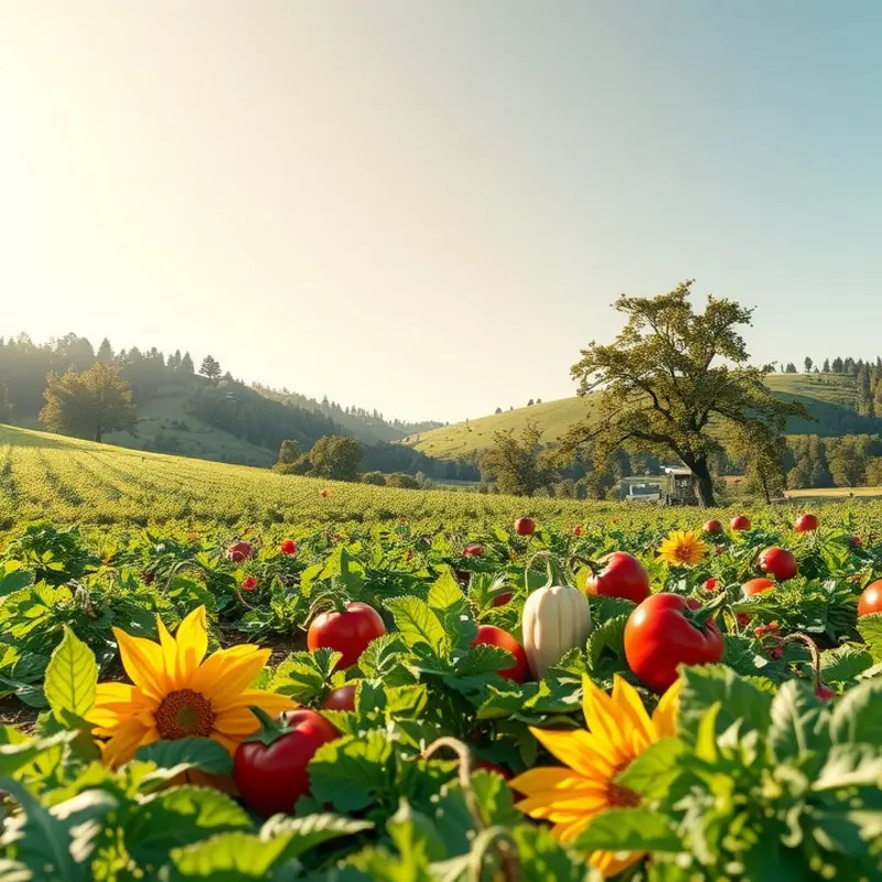 A vibrant orchard filled with flourishing fruits and vegetables, representing the essence of nutritious eating.