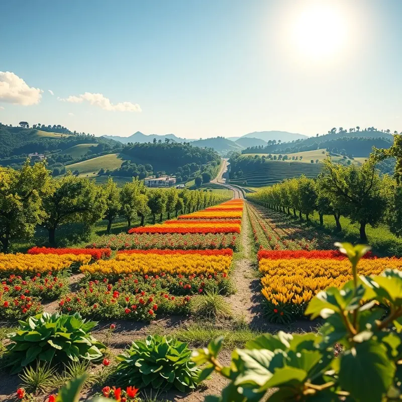 Vibrant produce creating a perfect Buddha bowl setup in a sunlit field.