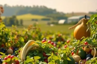 A beautiful natural landscape showcasing an abundance of organic fruits and vegetables.