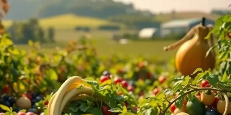 A beautiful natural landscape showcasing an abundance of organic fruits and vegetables.