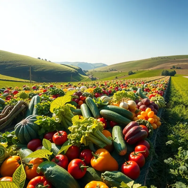 A lush, sunlit field showcasing vibrant, organic produce.