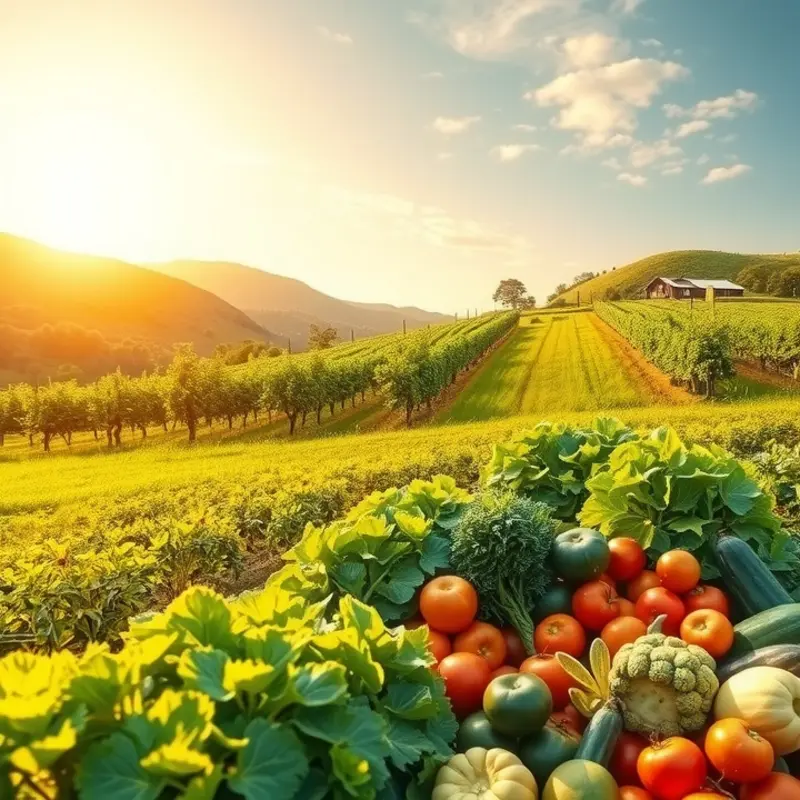 A sunlit field filled with vibrant beans and fresh vegetables ready for harvest.