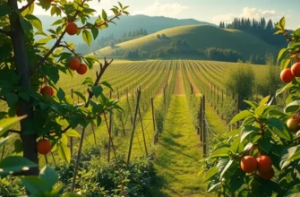 A picturesque sunlit field filled with vibrant fruits and vegetables, representing healthy eating.