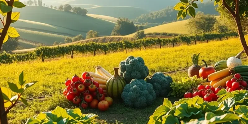 A vibrant field showcasing the harmony of healthy foods and natural beauty.