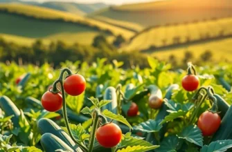 A vibrant natural landscape featuring various organic vegetables and fruits, illustrating the essence of Lebanese culinary ingredients.