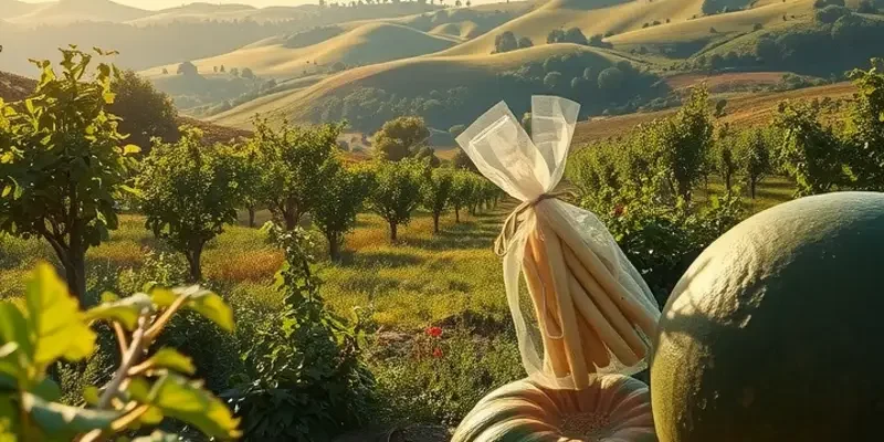 Lush field filled with organic fruits and vegetables.