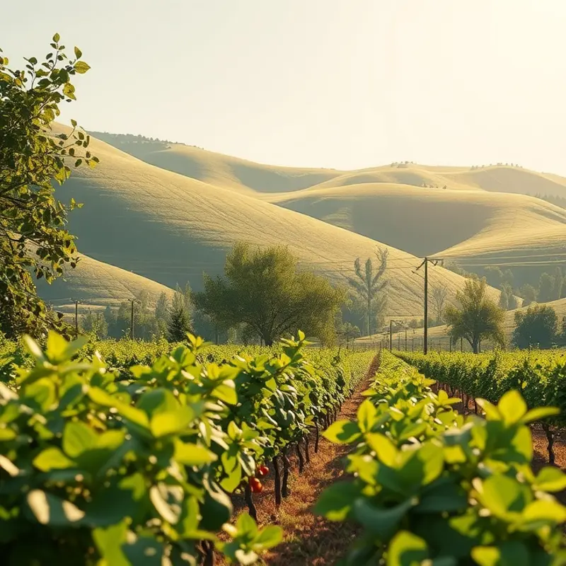 A vibrant sunlit field filled with organic fruits and vegetables, symbolizing health and nutrition.