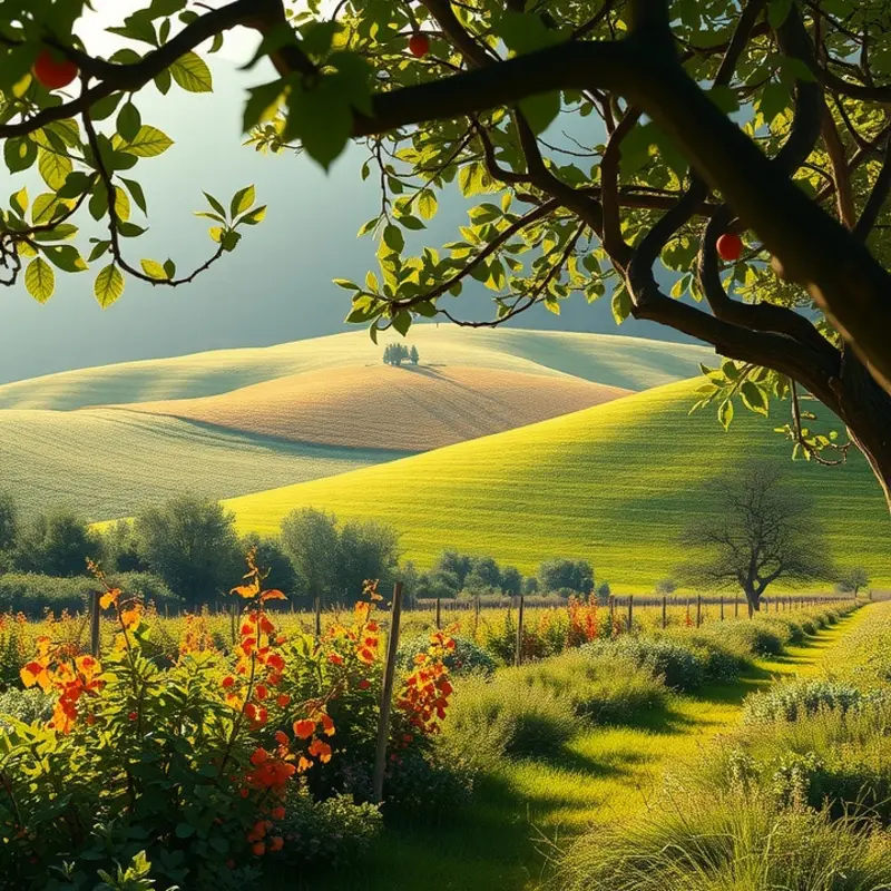 A vibrant orchard full of organic produce, symbolizing health and nourishment.