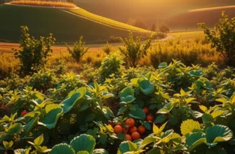 A sunlit garden brimming with fresh produce, representing the diverse cultural ingredients in dumpling cuisine.