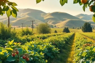 A vibrant landscape showcasing an abundance of fruits and vegetables in a natural setting.