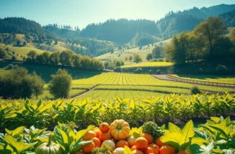 A sunlit landscape featuring lush greenery and vibrant produce, representing the natural bounty of Ireland.