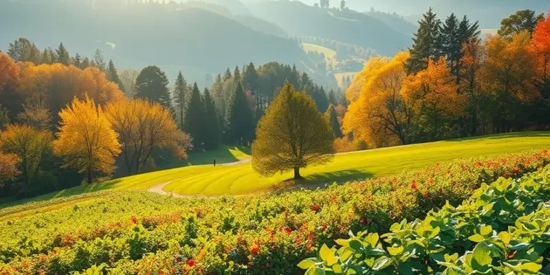 A photorealistic landscape representing a connection between vibrant produce in nature.