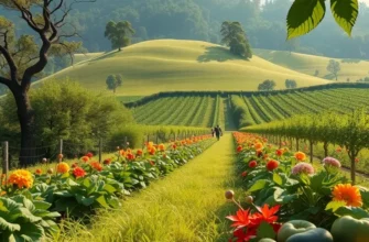 A beautiful organic field full of thriving fruits and vegetables, representing the essence of healthy nutrition.