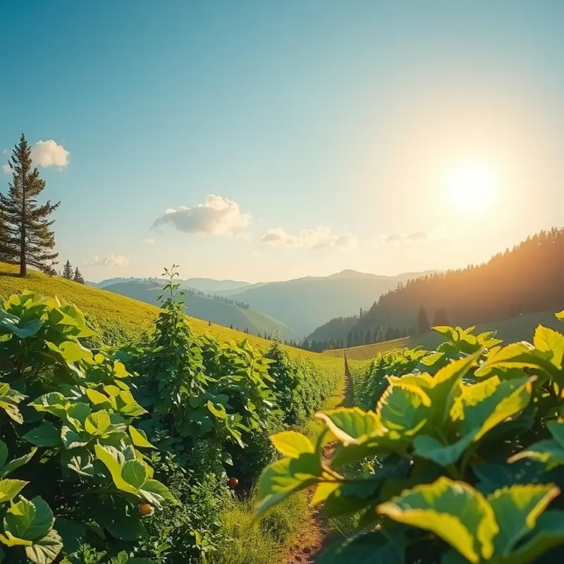 A sunlit field showcasing vibrant fruits and vegetables, representing the abundance of organic produce.
