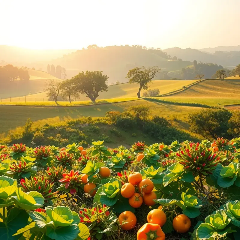 A vibrant sunlit field brimming with organic produce.