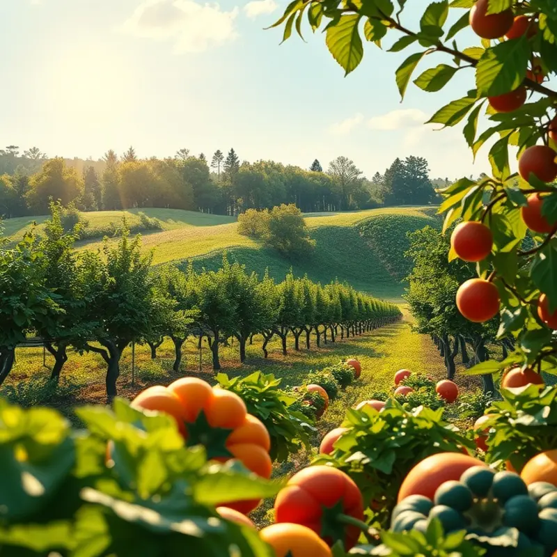 A vibrant sunlit field brimming with organic produce.