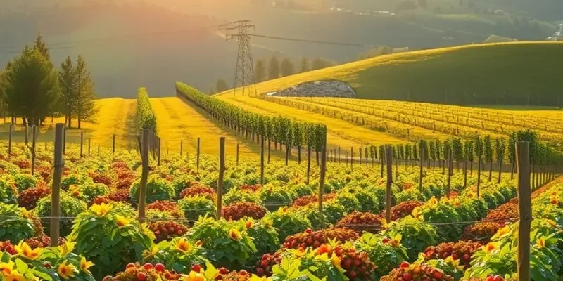 A serene landscape of a thriving orchard reflecting the freshness of organic produce.