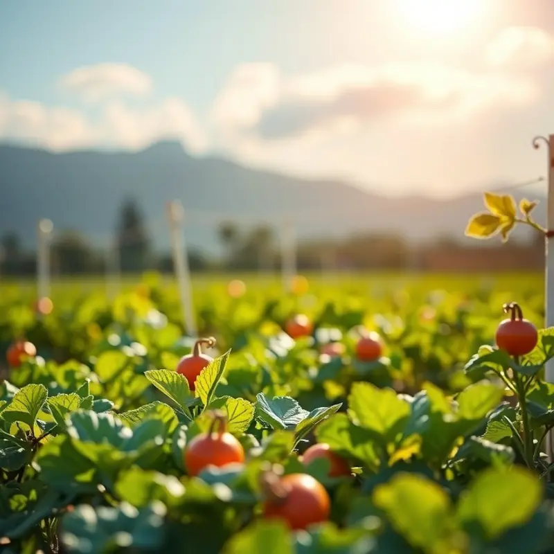A sunlit field illustrating the abundance of organic produce.