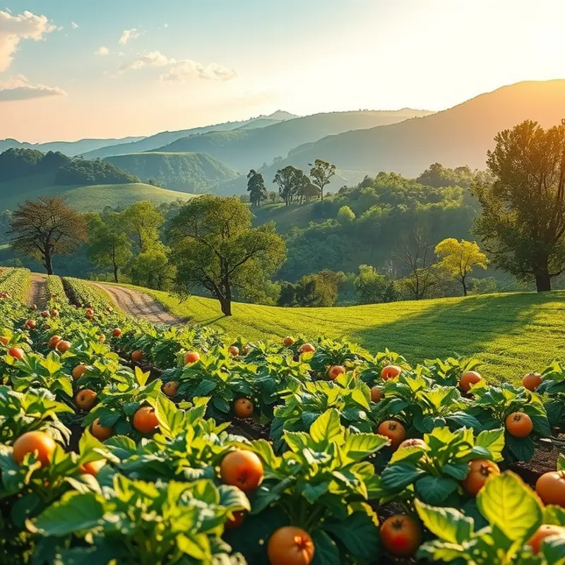 A sunlit field rich with organic produce reflecting the essence of French pastry traditions.