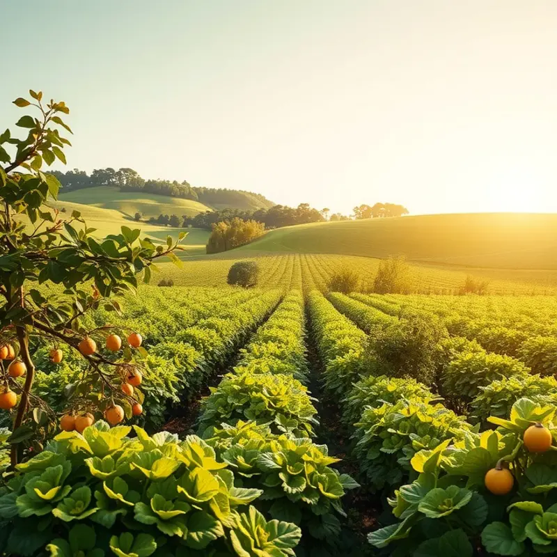 A sunlit field showcasing the natural bounty of organic produce.
