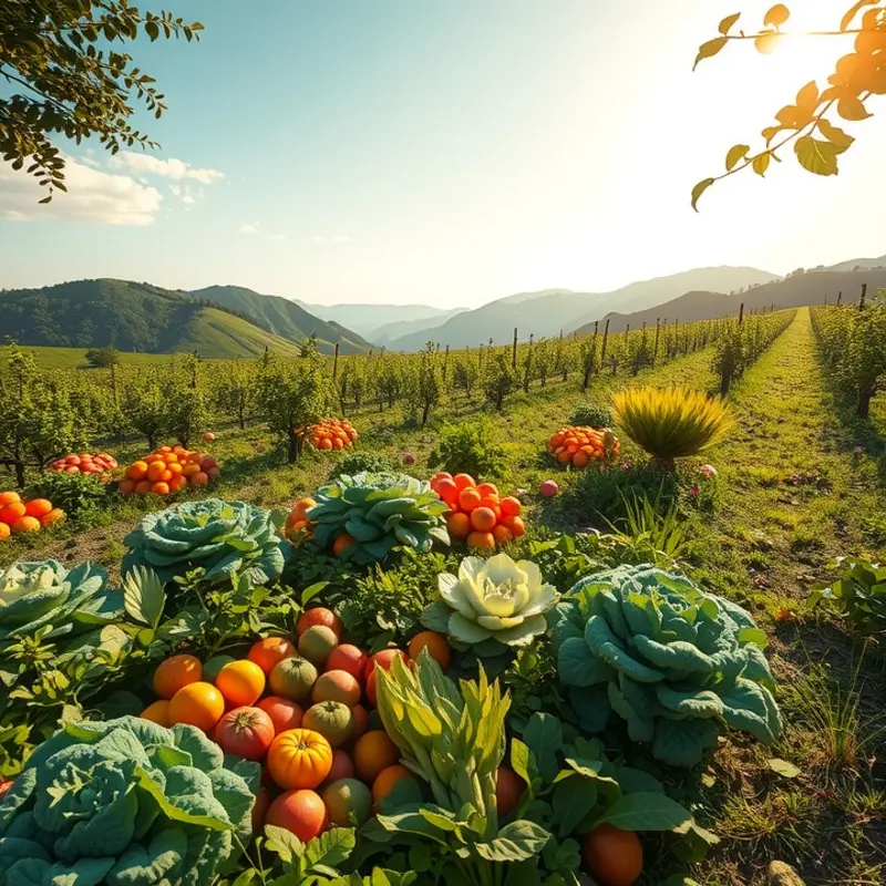 A sunlit field showcasing the natural bounty of organic produce.