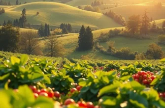 A sunlit orchard filled with lush fruits and vegetables representing healthy living.