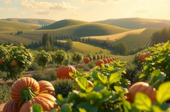 A beautiful orchard landscape filled with vibrant produce, symbolizing the richness of world cuisines.